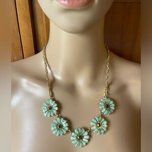 Mint Green Iridescent Acrylic Stone with Gold Tone accent Statement Necklace